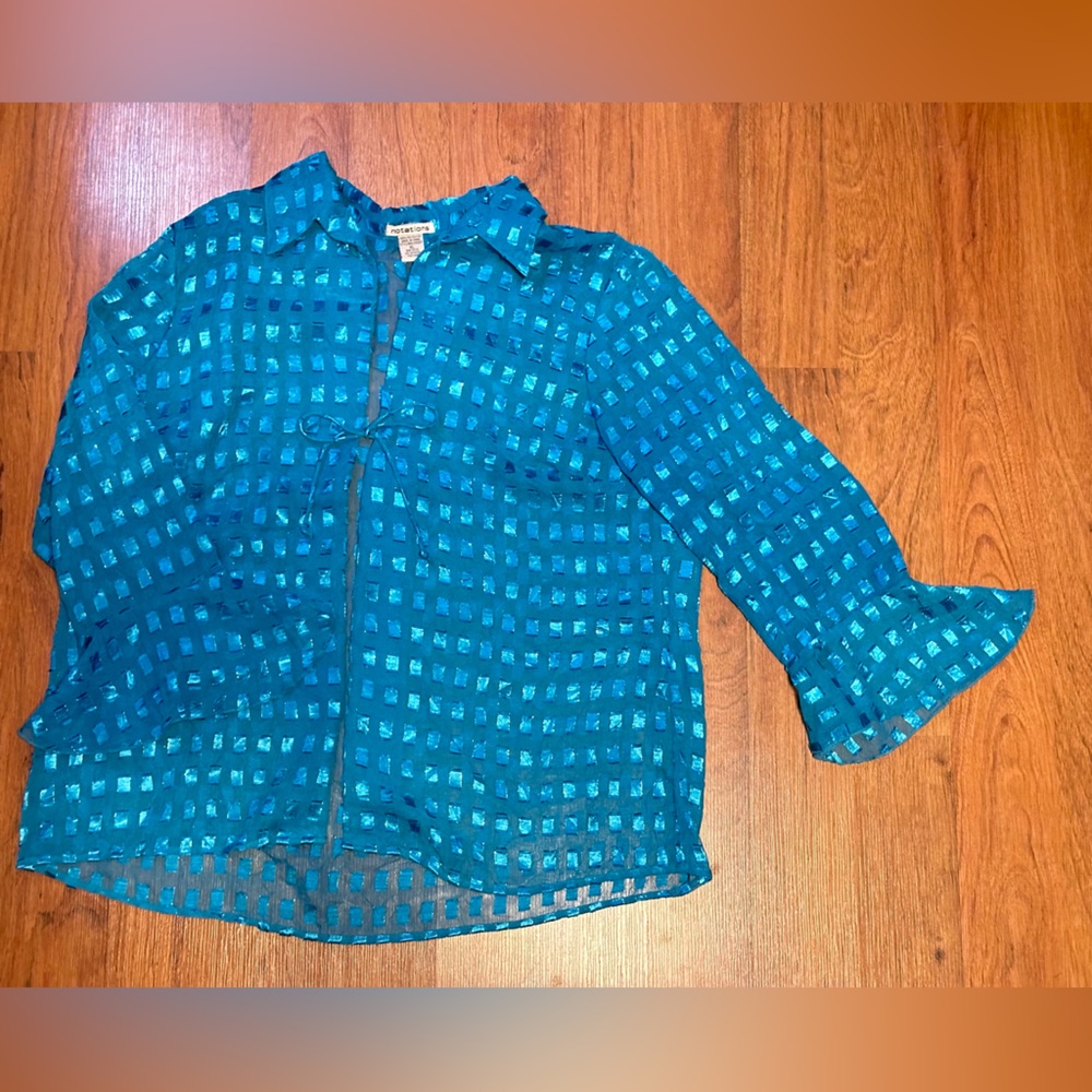 Teal Iridescent Sparkling Textures Blouse - Notations - Size XL - Rarely Worn